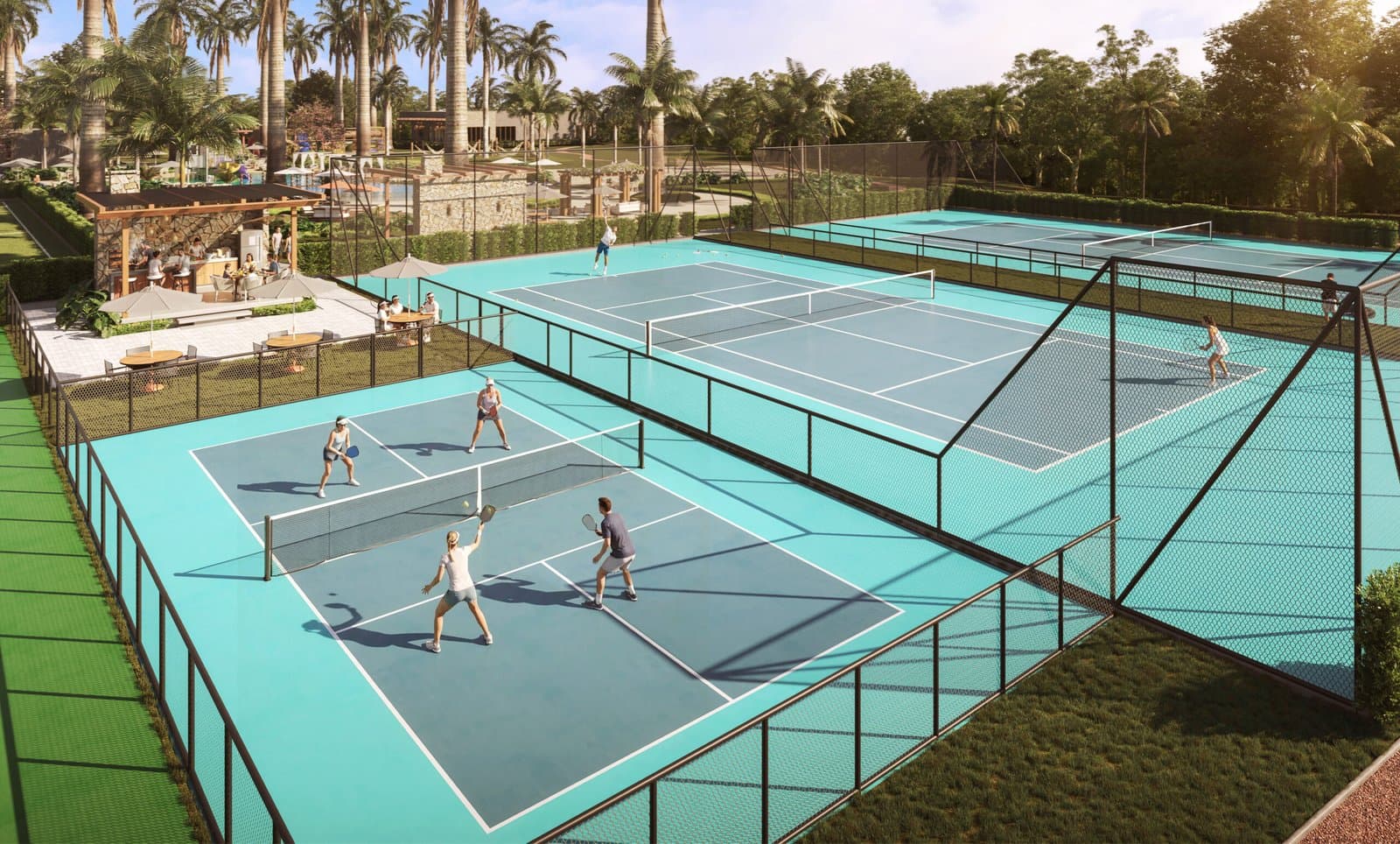 Perspectiva da quadra de pickleball do Atlantis